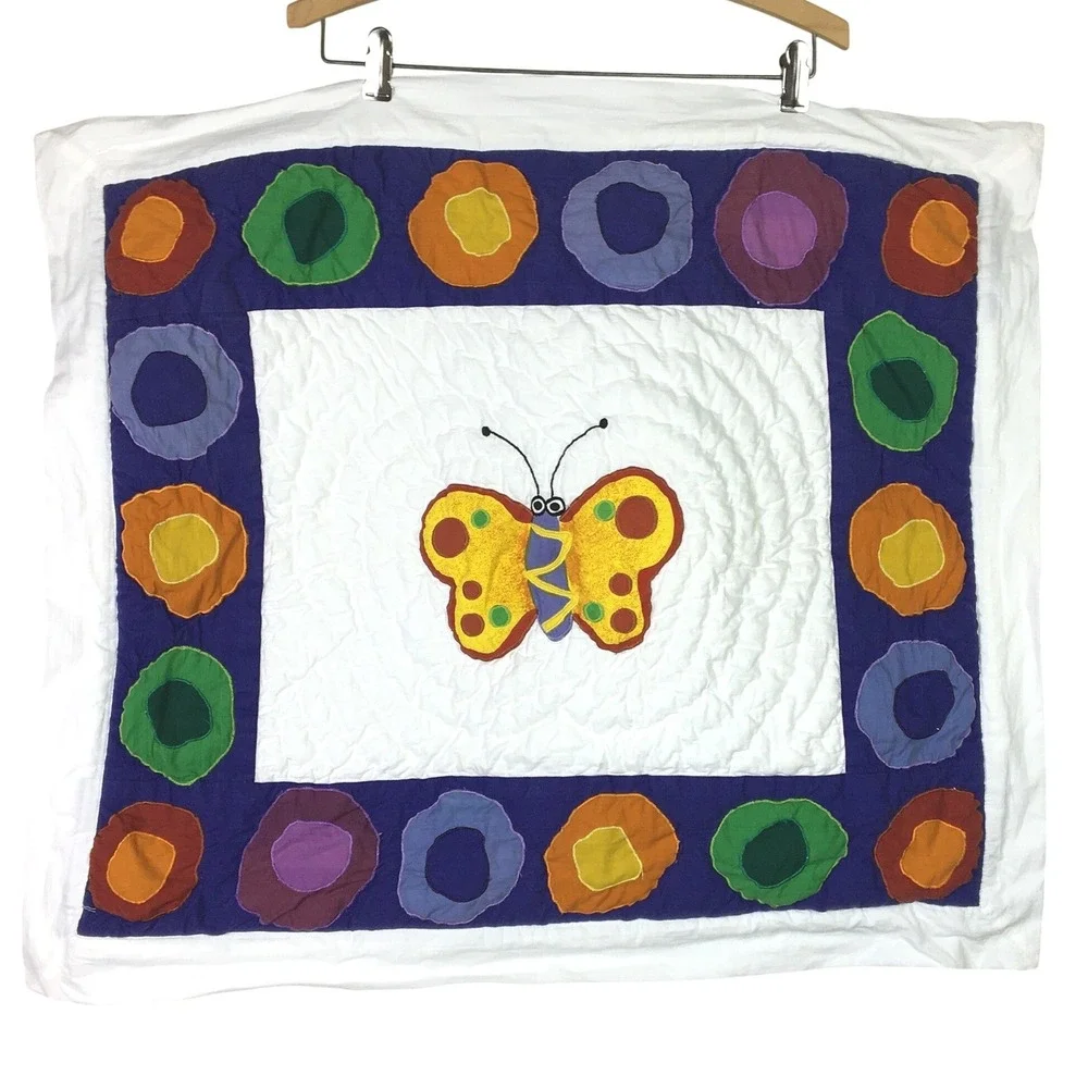Poppy‎ by Linenco Quilted Butterfly Applique Cotton Pillow Sham Colorful Boho